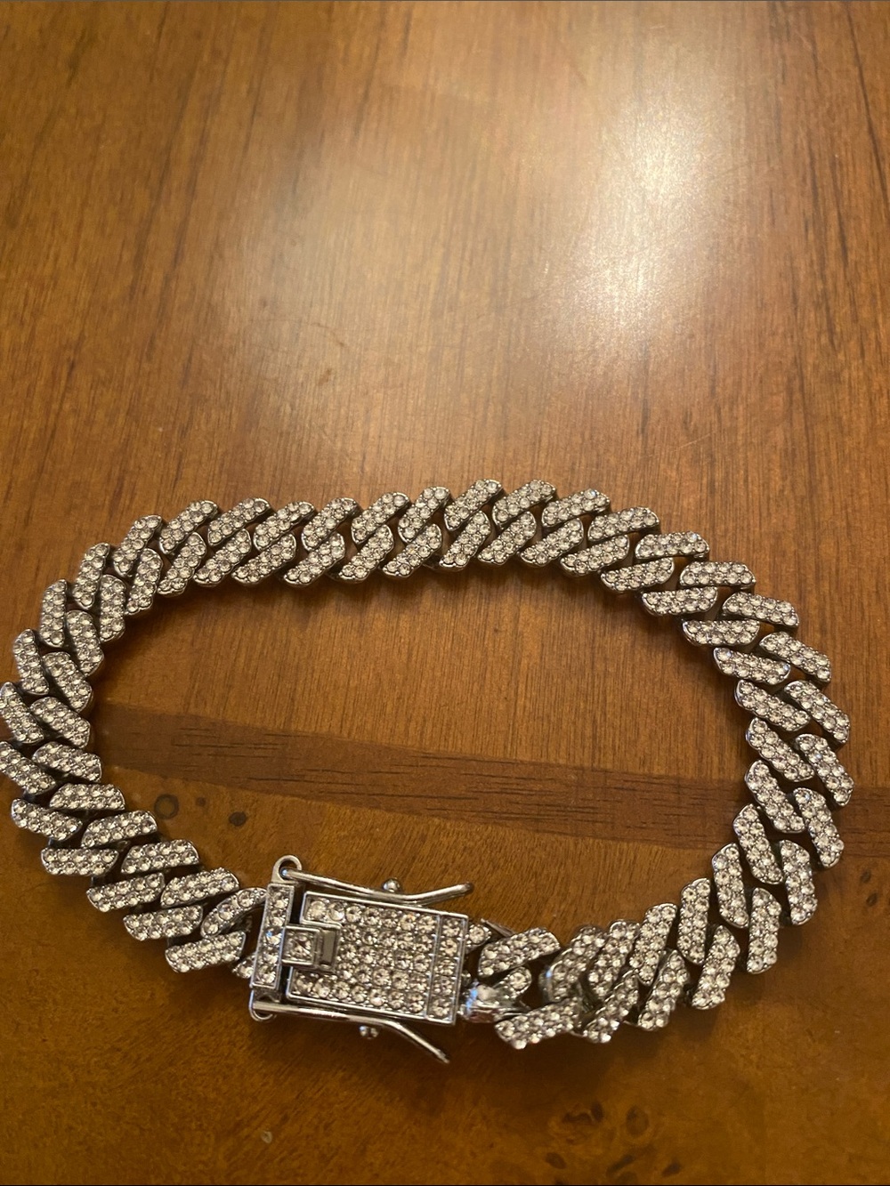 Sparkling Silver Crystal-Accented Cuban Link Bracelet